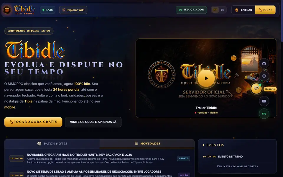 Página inicial do Tibidle